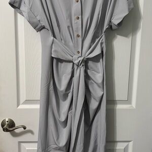 Chic Gray Button-Front Midi Dress